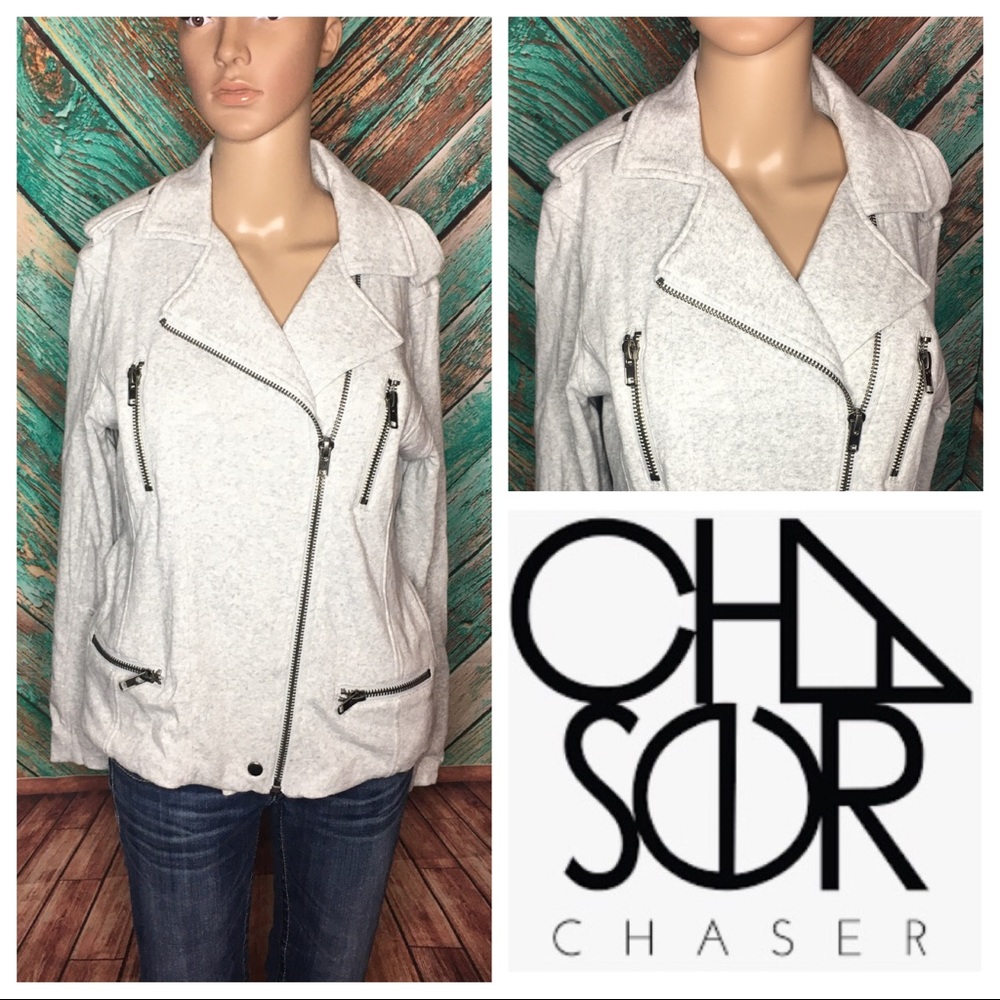 Chaser Cotton Heather Grey Fleece Moto Jacket